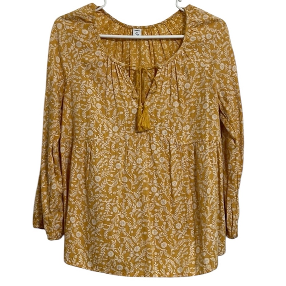 Old Navy Yellow and White Floral Tie Front Tassel Detail Women’s Top Size XS